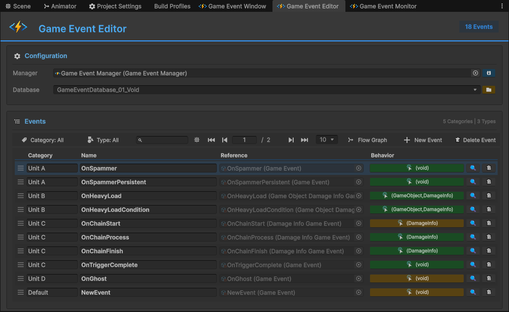 Game Event Editor Window